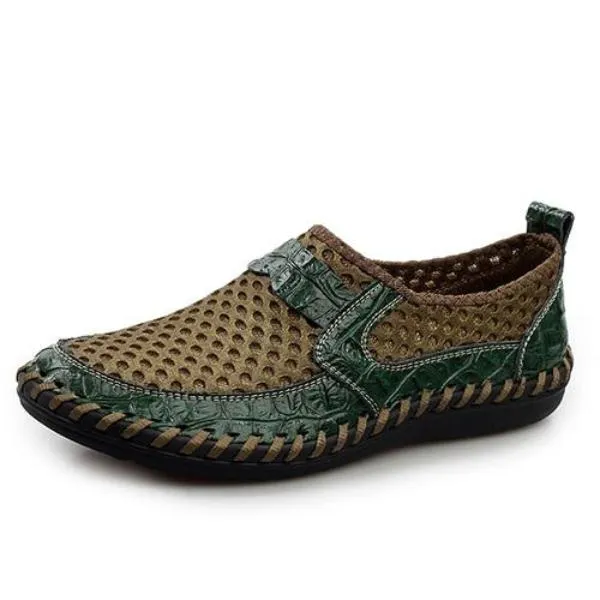 Breathable Genuine Leather Meshed Slip On Loafer Shoes