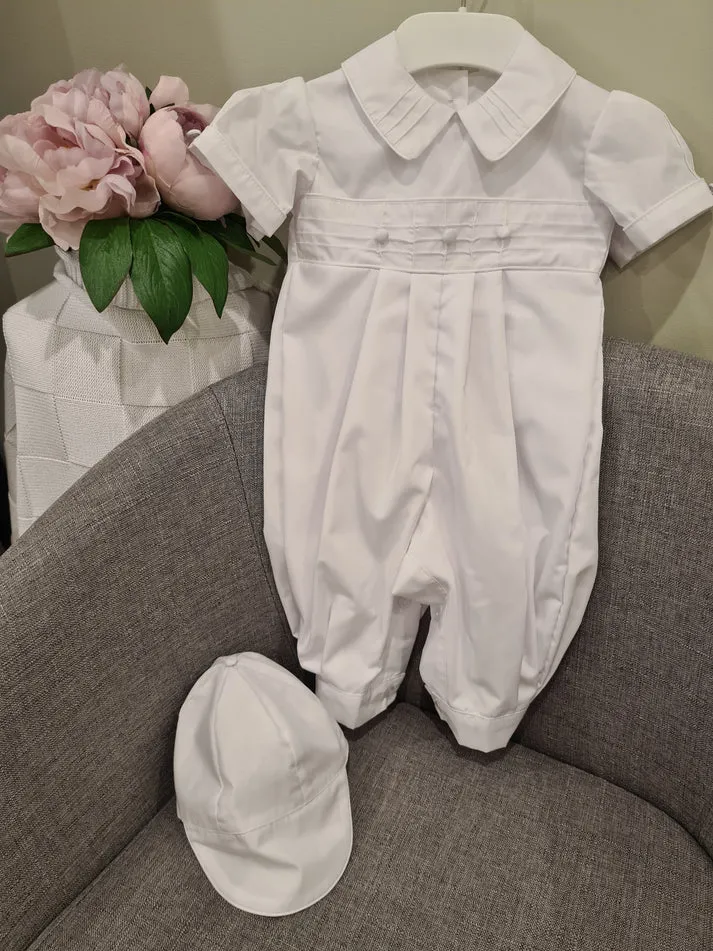 Christening - Noah White Linen Romper