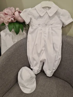 Christening - Noah White Linen Romper