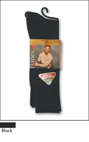 HANES CLASSIC CASUAL WIDE RIB CREW SOCKS 3PK