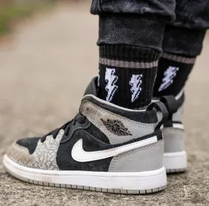 Kickin It Up Socks - Black with White Bolts