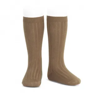 Tobacco Wide Ribbed Knee High Spanish Socks