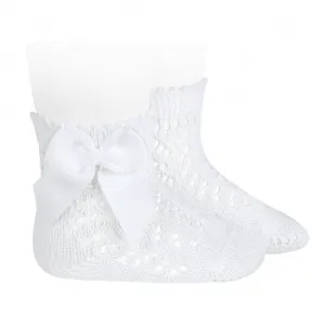 White Ankle Open Weave Spanish Bow Socks